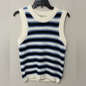 LOFT Striped Sweater Vest XS Blue White Black Knit – Fall Layering Piece